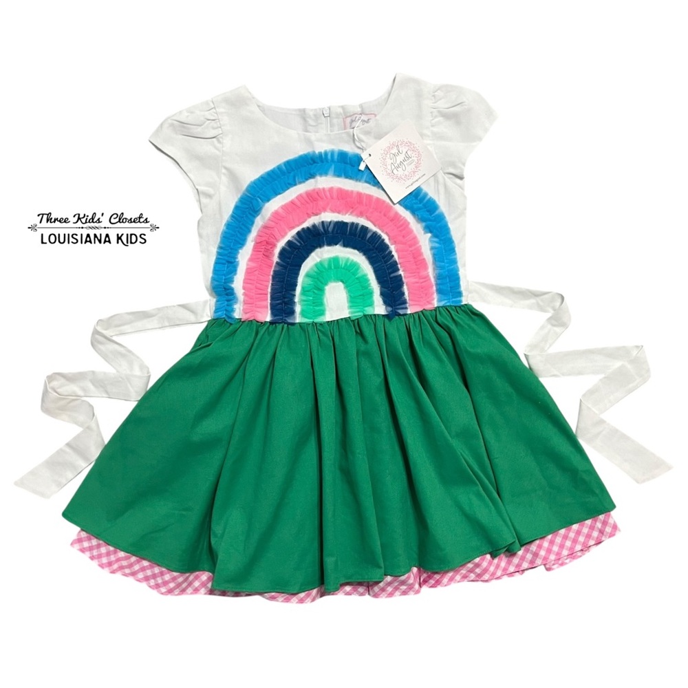 NEW Girl August 10Y Green Colorful Rainbow Dress & Shorts Set